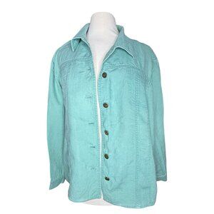 Jones New York‎ Signature 3X  Denim Coat Jacket Cotton Pockets Green